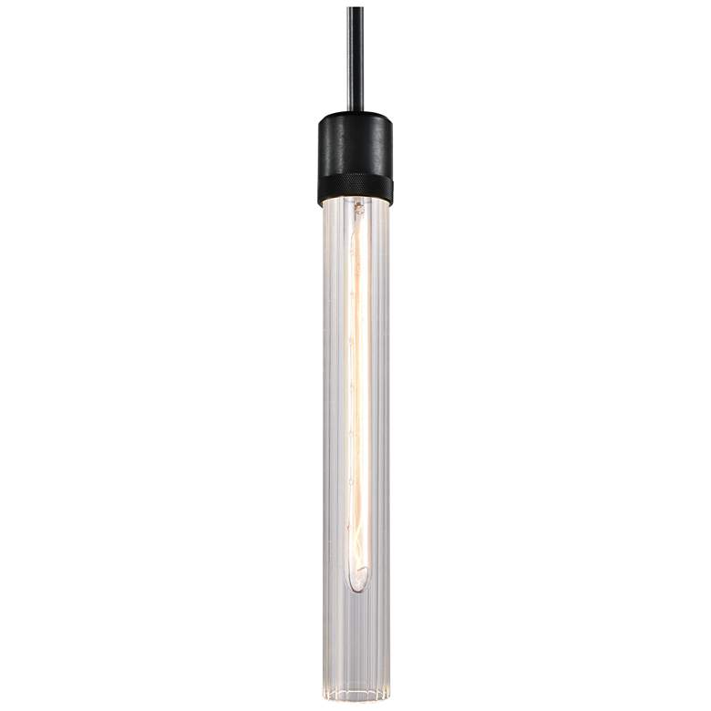 Image 1 Zigrina 3" E26 Cylindrical Pendant, 18" Fluted Glass and Black Fi