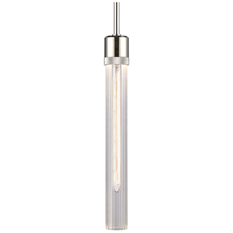 Image 1 Zigrina 3" E26 Cylindrical Pendant, 18" Fluted Glass and Nickel F