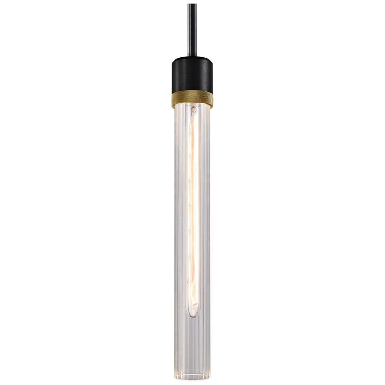 Image 1 Zigrina 3" E26 Cylindrical Pendant, 18" Fluted Glass, Black &