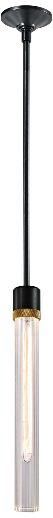 Image 2 Zigrina 3" E26 Cylindrical Pendant, 18" Fluted Glass, Black & more views