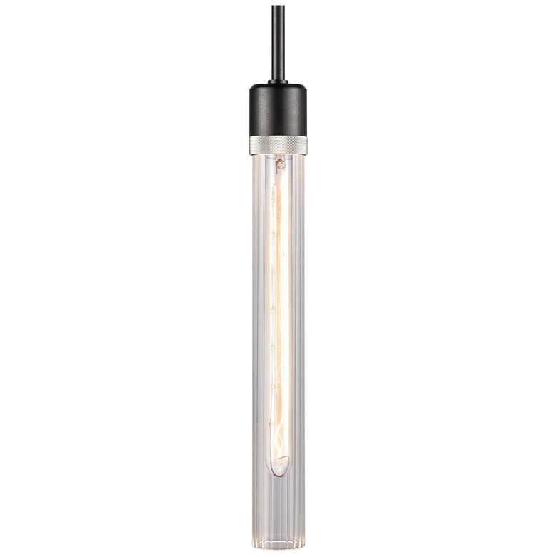 Image 1 Zigrina 3" E26 Cylindrical Pendant, 18" Fluted Glass, Black &