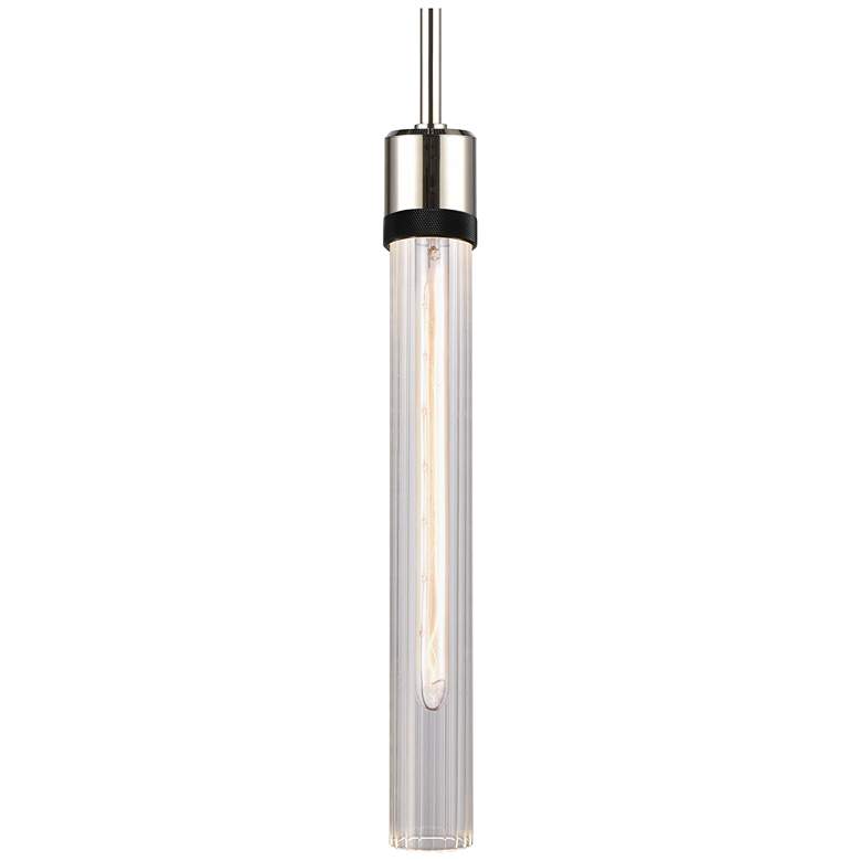 Image 1 Zigrina 3" E26 Cylindrical Pendant, 18" Fluted Glass, Nickel &