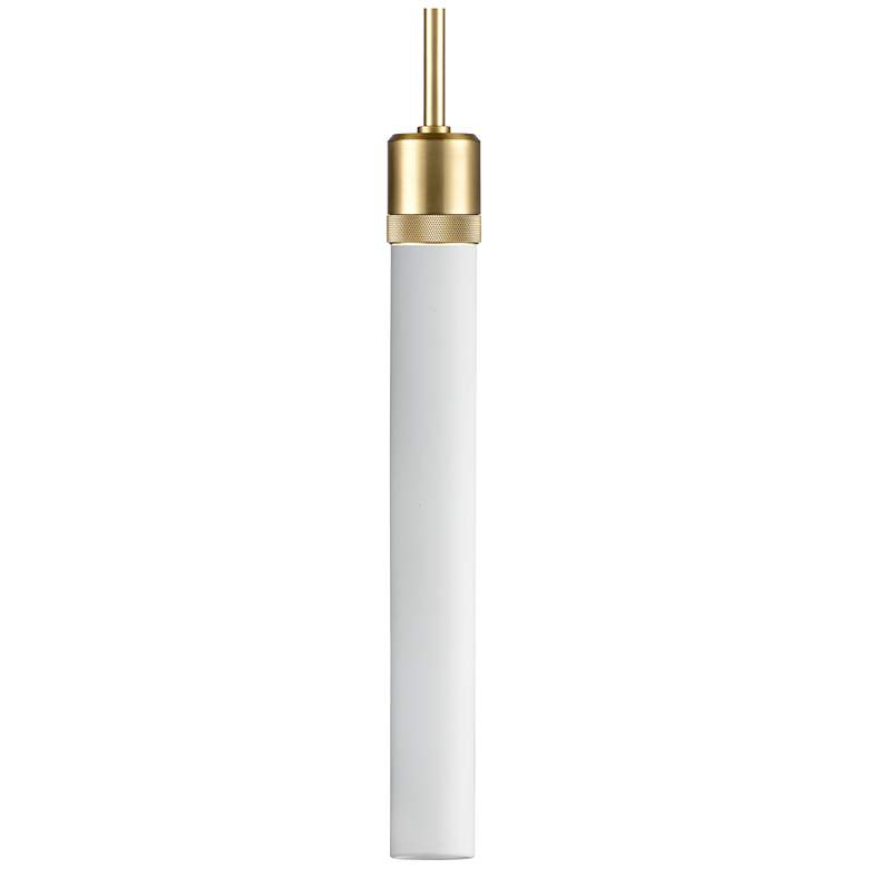 Image 1 Zigrina 3" E26 Cylindrical Pendant, 18" Frosted Glass and Aged Br