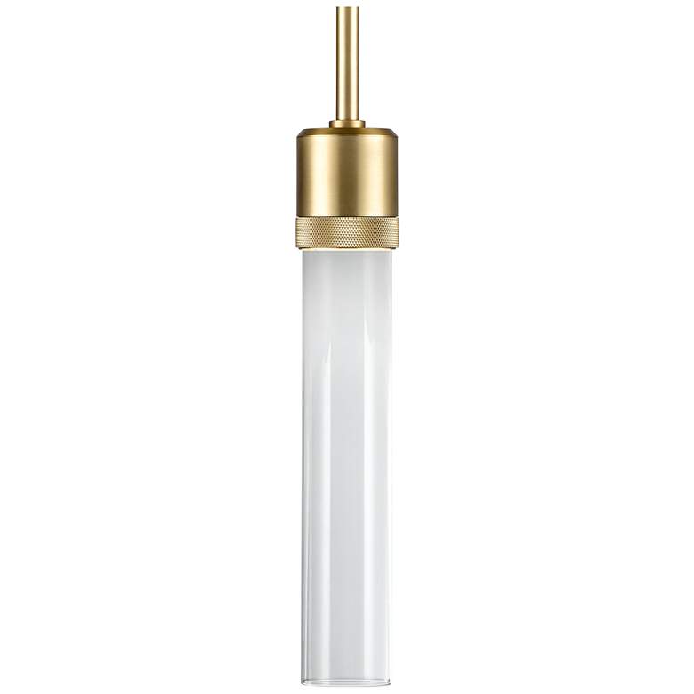 Image 1 Zigrina 3" LED 3CCT Cylindrical Pendant, 12" Clear Glass, Aged Br