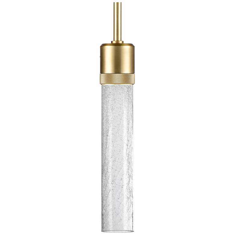 Image 1 Zigrina 3" LED 3CCT Cylindrical Pendant 12" Crackle Glass Aged Br