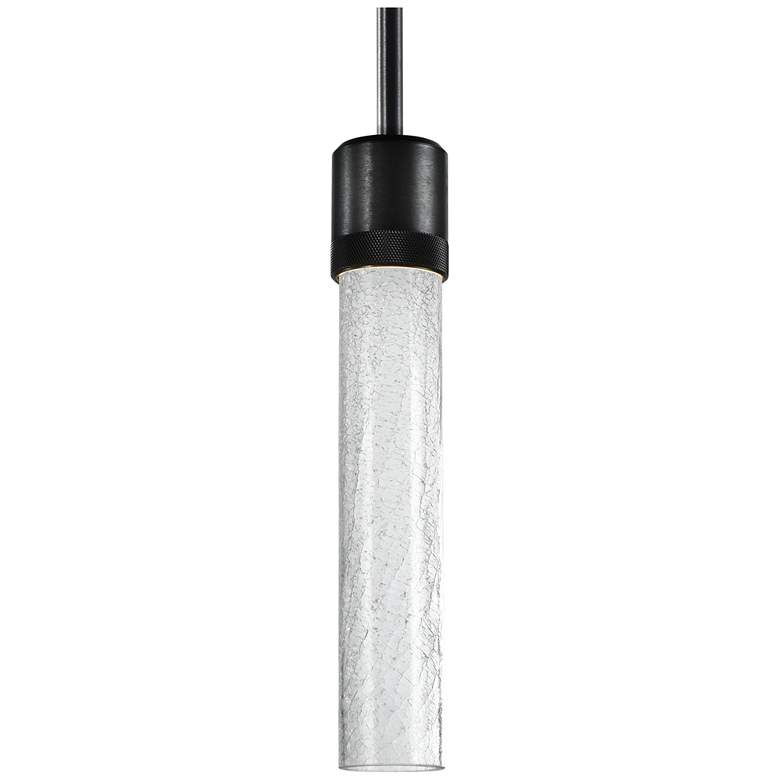 Image 1 Zigrina 3" LED 3CCT Cylindrical Pendant 12" Crackled Glass and Bl