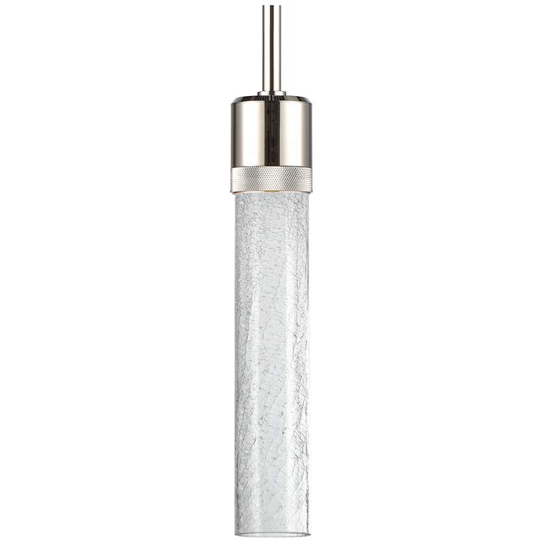 Image 1 Zigrina 3" LED 3CCT Cylindrical Pendant, 12" Crackled Glass Nicke