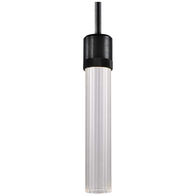 Image 1 Zigrina 3" LED 3CCT Cylindrical Pendant, 12" Fluted Glass and Bla