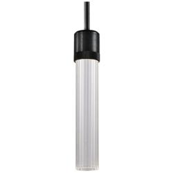 Zigrina 3" LED 3CCT Cylindrical Pendant, 12" Fluted Glass and Bla