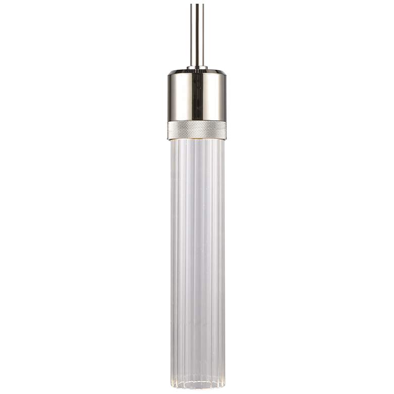 Image 1 Zigrina 3" LED 3CCT Cylindrical Pendant, 12" Fluted Glass and Nic