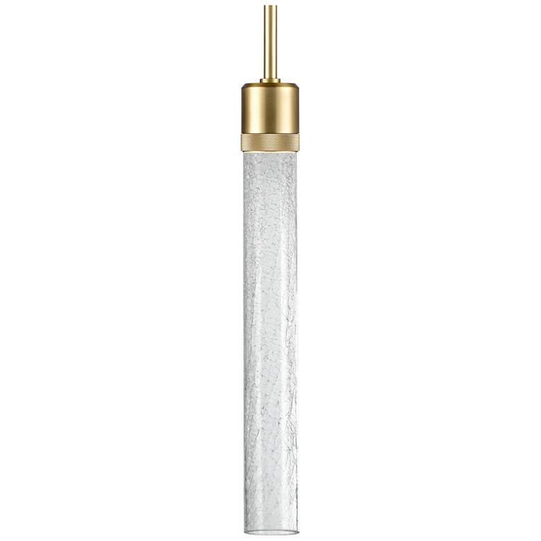 Image 1 Zigrina 3" LED 3CCT Cylindrical Pendant 18" Crackle Glass Aged Br