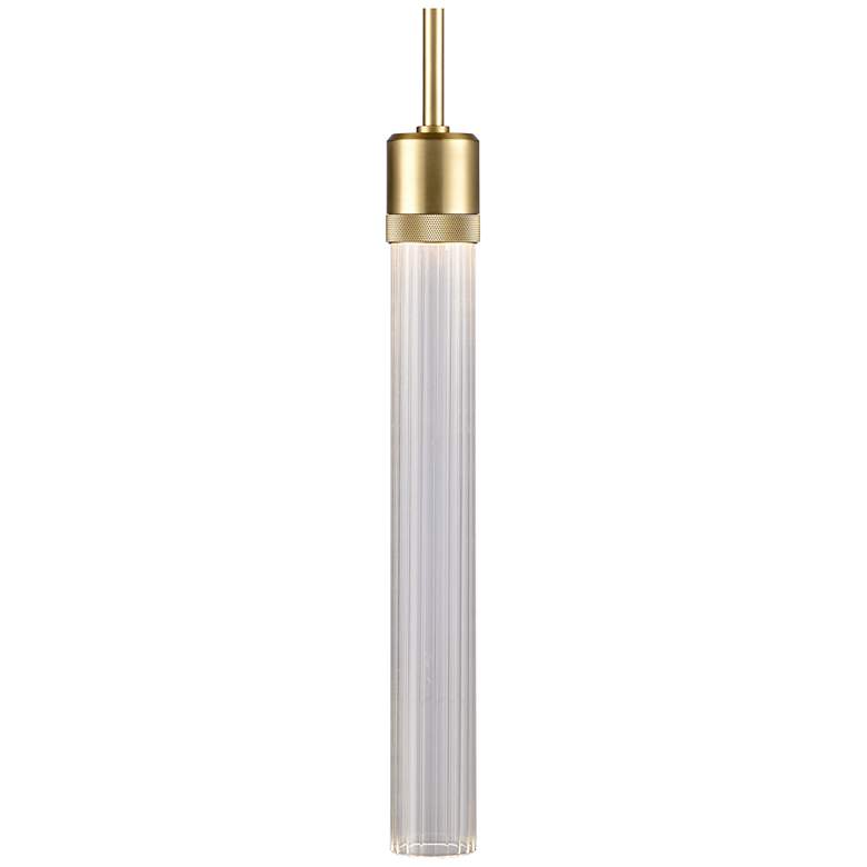 Image 1 Zigrina 3" LED 3CCT Cylindrical Pendant, 18" Fluted Glass Aged Br