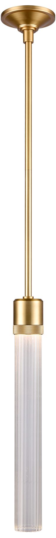 Image 2 Zigrina 3" LED 3CCT Cylindrical Pendant, 18" Fluted Glass Aged Br more views