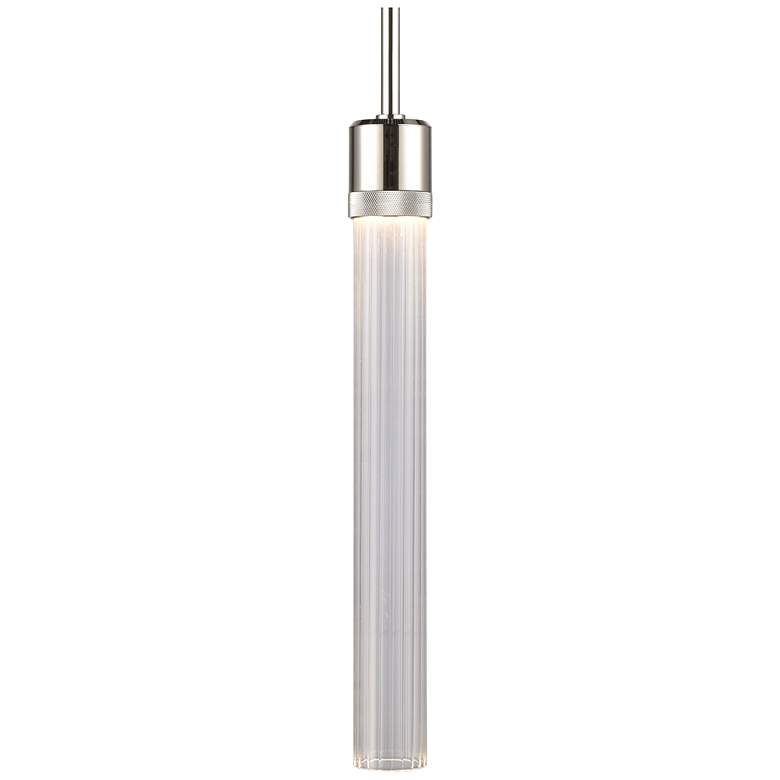 Image 1 Zigrina 3" LED 3CCT Cylindrical Pendant, 18" Fluted Glass and Nic