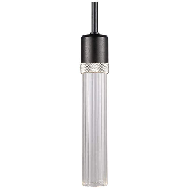 Image 1 Zigrina 3" LED 3CCT Pendant, 12" Clear Fluted Glass, Black &