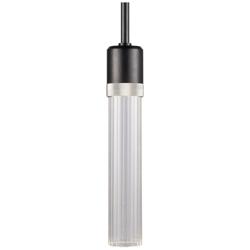 Zigrina 3" LED 3CCT Pendant, 12" Clear Fluted Glass, Black &