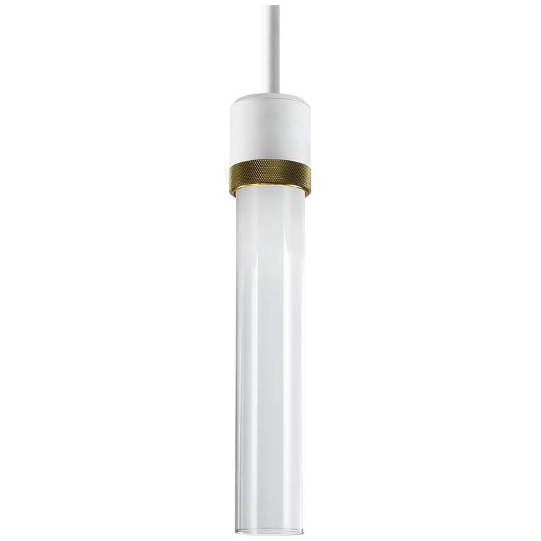 Image 1 Zigrina 3" LED 3CCT Pendant, 12" Clear Glass, White with Aged Bra