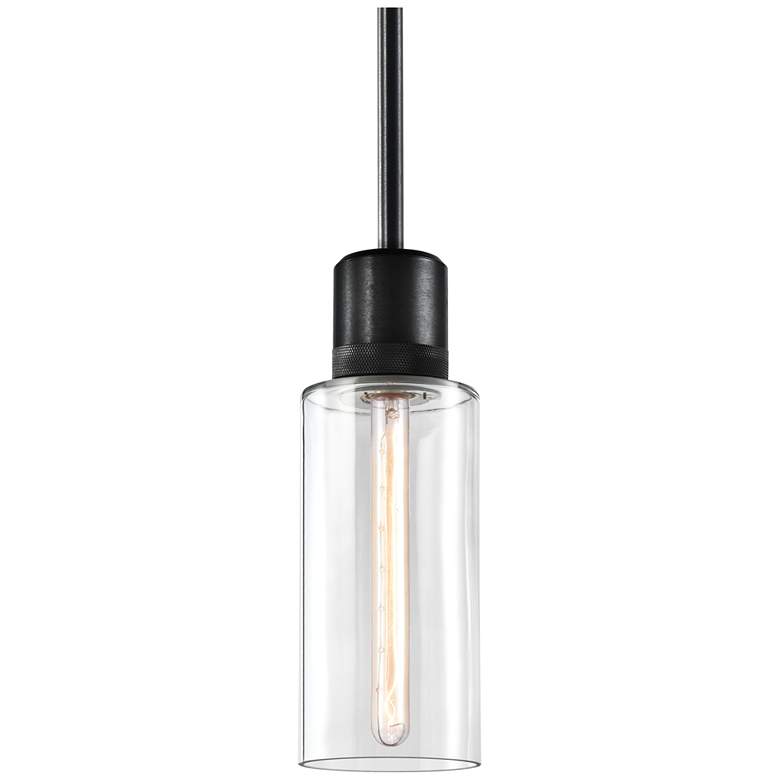 Image 1 Zigrina 6" E26 Cylindrical Drum Pendant, 12" Clear Glass Black Me