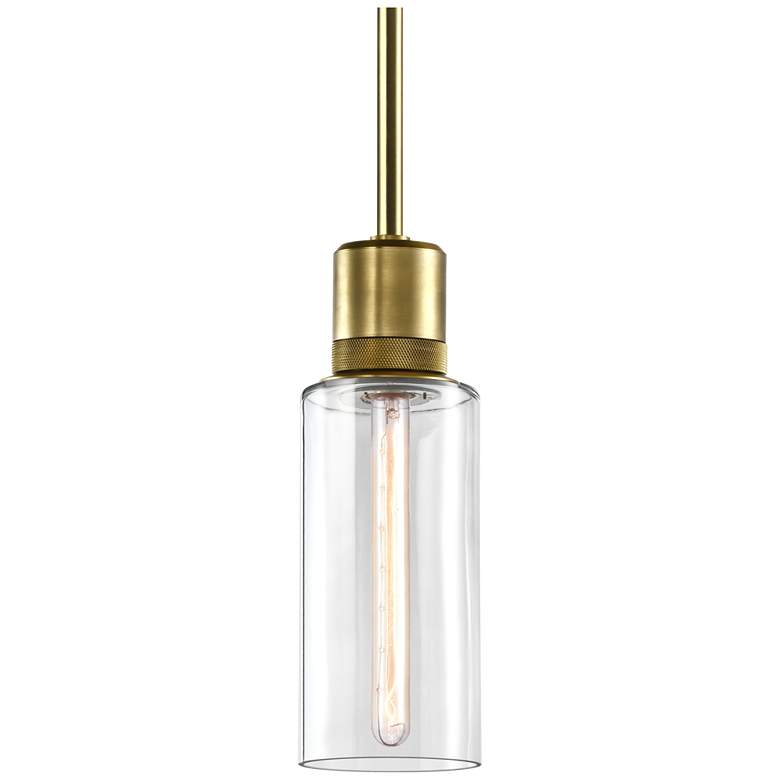 Image 1 Zigrina 6" E26 Cylindrical Pendant, 12" Clear Glass and Aged Bras