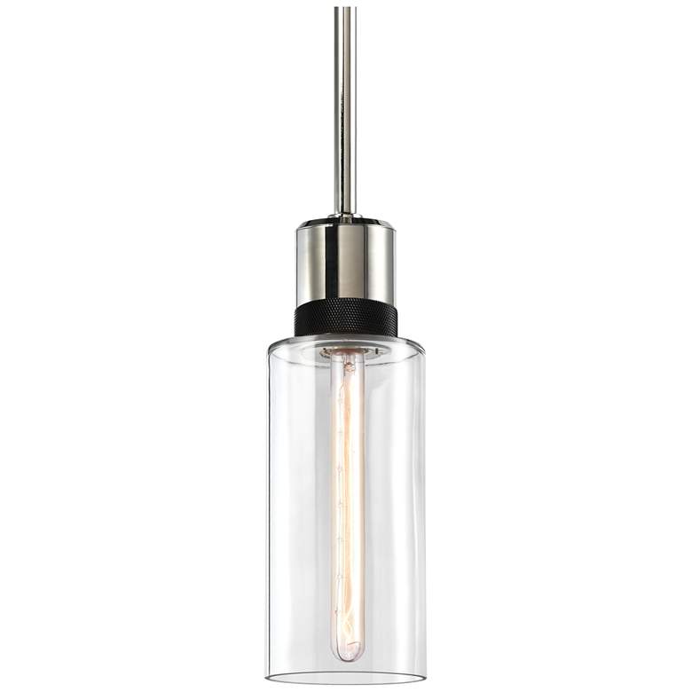 Image 1 Zigrina 6" E26 Cylindrical Pendant, 12" Clear Glass, Nickel &