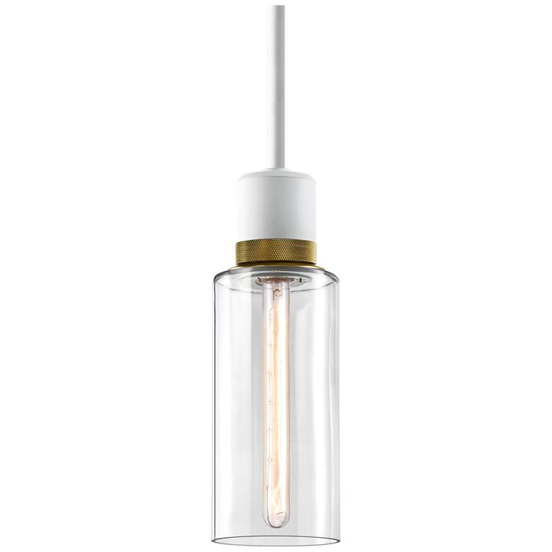 Image 1 Zigrina 6" E26 Cylindrical Pendant, 12" Clear Glass, White &