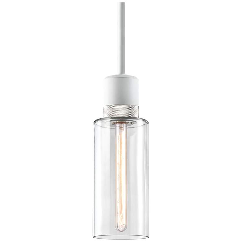 Image 1 Zigrina 6" E26 Cylindrical Pendant, 12" Clear Glass, White &