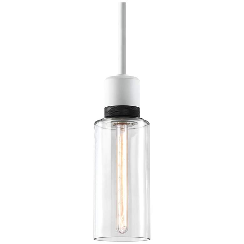 Image 1 Zigrina 6" E26 Cylindrical Pendant, 12" Clear Glass, White &