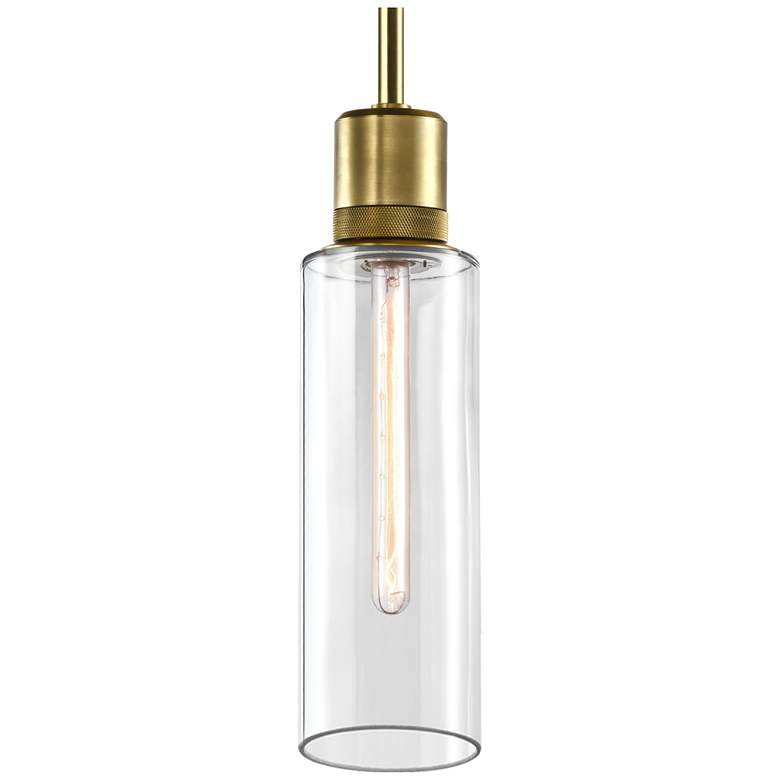 Image 1 Zigrina 6" E26 Cylindrical Pendant, 18" Clear Glass and Aged Bras