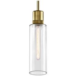 Zigrina 6" E26 Cylindrical Pendant, 18" Clear Glass and Aged Bras