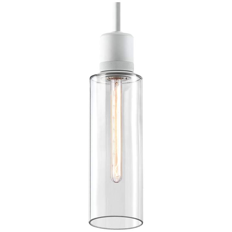 Image 1 Zigrina 6" E26 Cylindrical Pendant, 18" Clear Glass and White Met