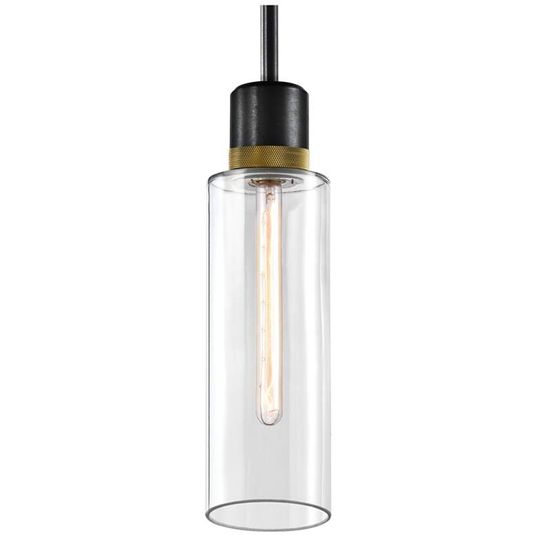Image 1 Zigrina 6" E26 Cylindrical Pendant, 18" Clear Glass, Black &