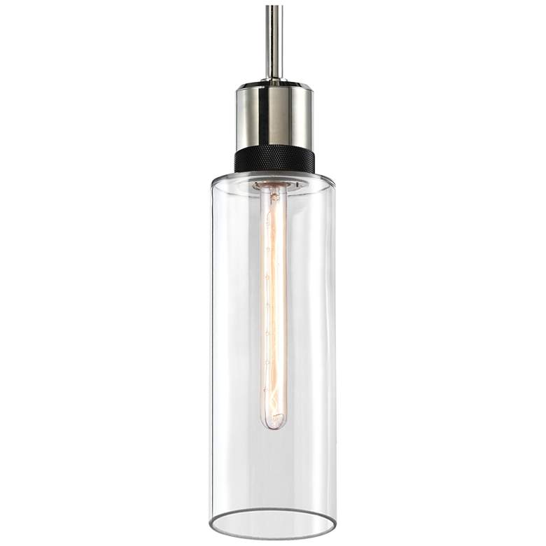 Image 1 Zigrina 6" E26 Cylindrical Pendant, 18" Clear Glass, Nickel &