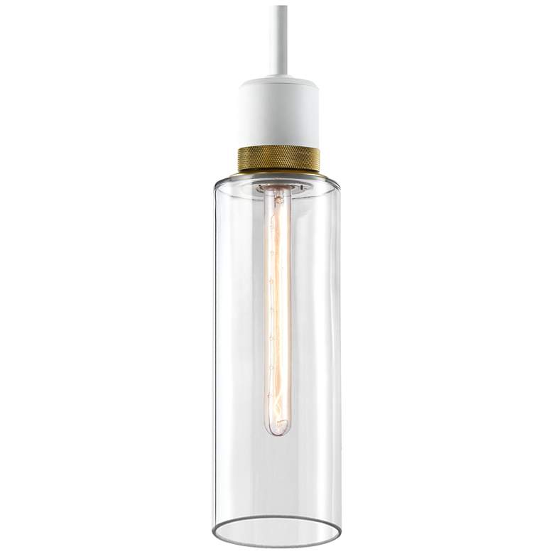 Image 1 Zigrina 6" E26 Cylindrical Pendant, 18" Clear Glass, White &
