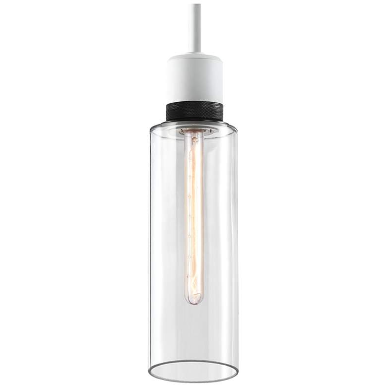 Image 1 Zigrina 6" E26 Cylindrical Pendant, 18" Clear Glass, White &