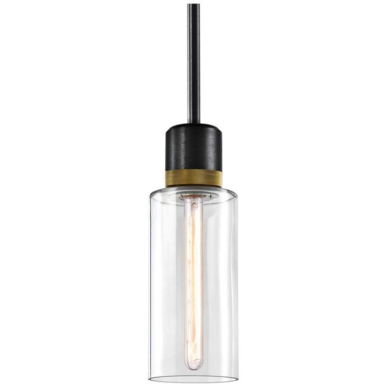 Image 1 Zigrina 6" E26 Vertical Drum Pendant, 12" Clear Glass, Black &