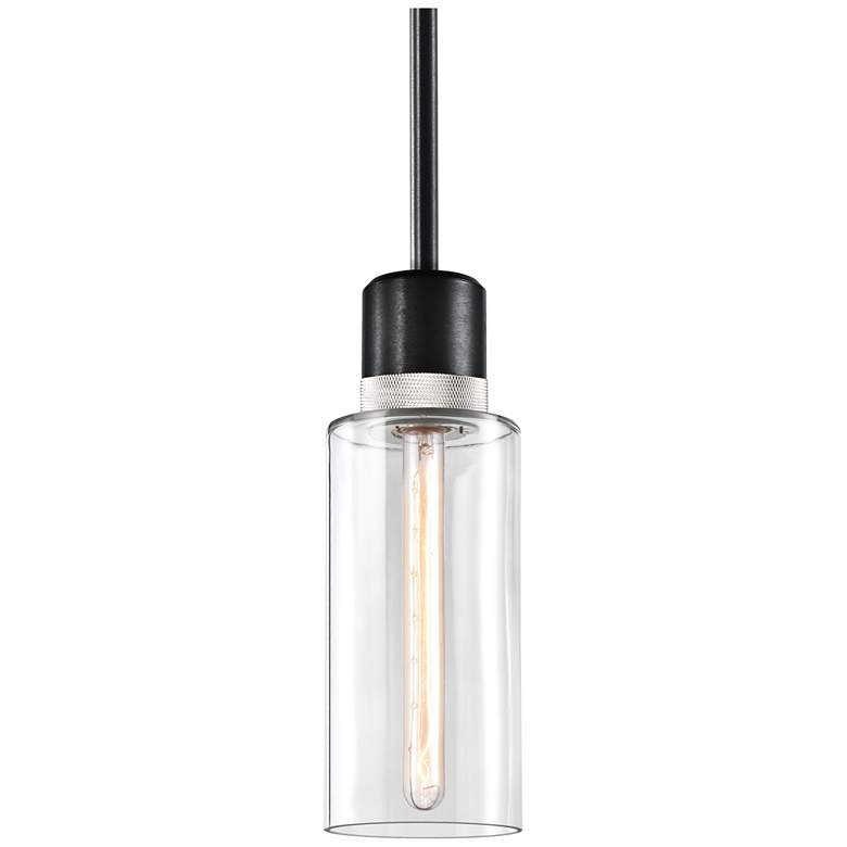 Image 1 Zigrina 6" E26 Vertical Drum Pendant, 12" Clear Glass Black &