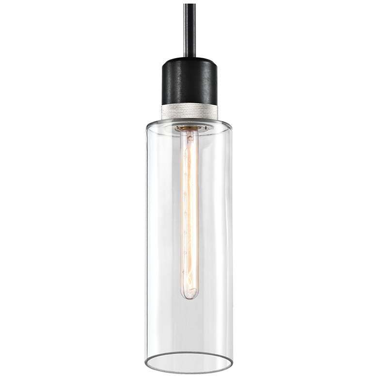 Image 1 Zigrina 6" E26 Vertical Drum Pendant 18" Clear Glass, Black &