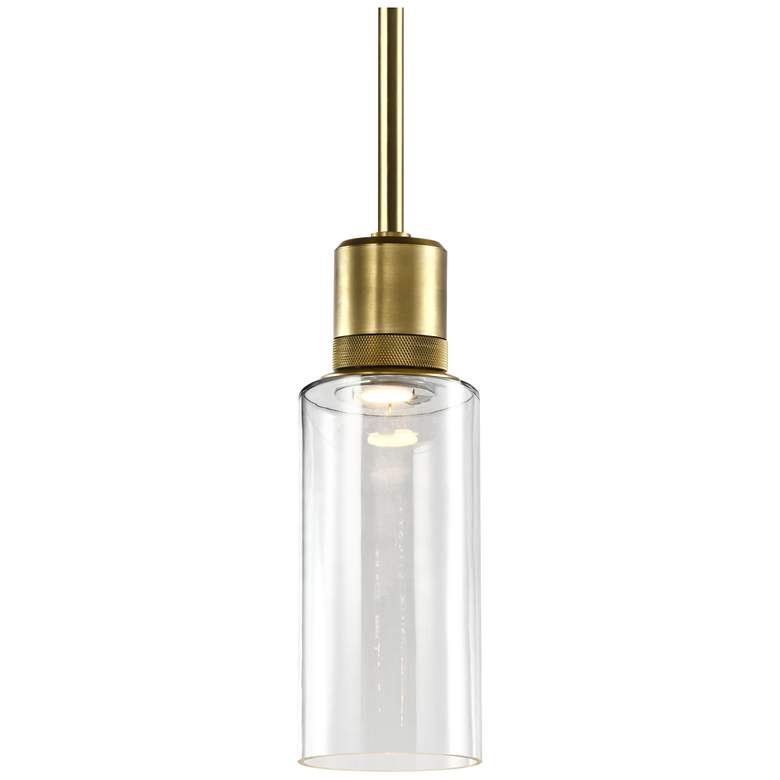 Image 1 Zigrina 6" LED 3CCT Cylindrical Drum Pendant, 12" Clear Glass, Br