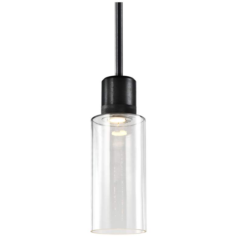 Image 1 Zigrina 6" LED 3CCT Cylindrical Pendant, 12" Clear Glass and Blac