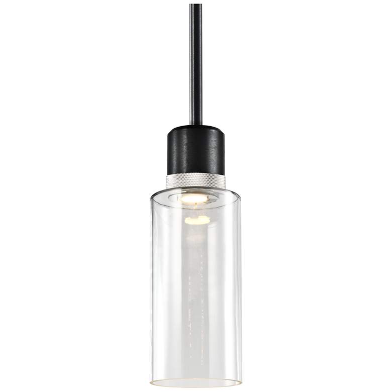 Image 1 Zigrina 6" LED 3CCT Cylindrical Pendant, 12" Glass Black and Nick