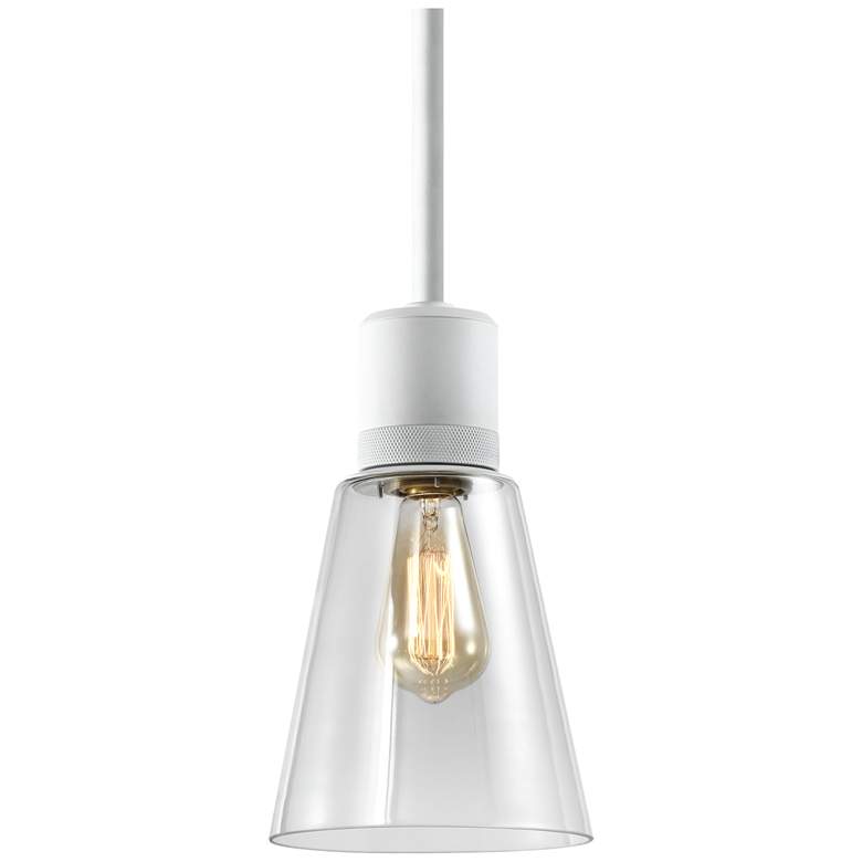 Image 1 Zigrina 7 inch E26 Clear Bell Glass Pendant Light, Matte White Metal Finis
