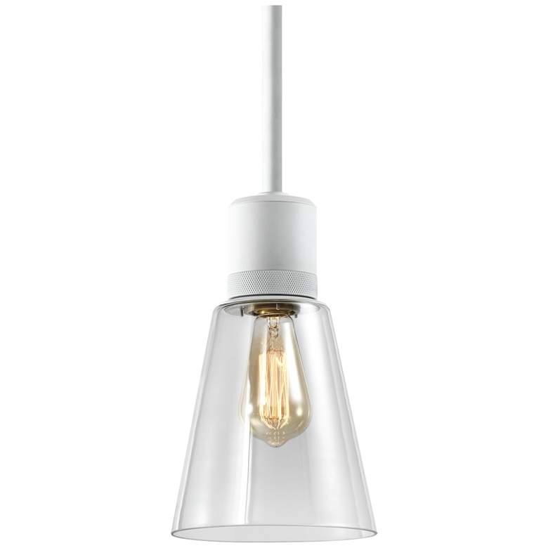 Image 1 Zigrina 7" E26 Clear Bell Glass Pendant Light, Matte White Metal Finis