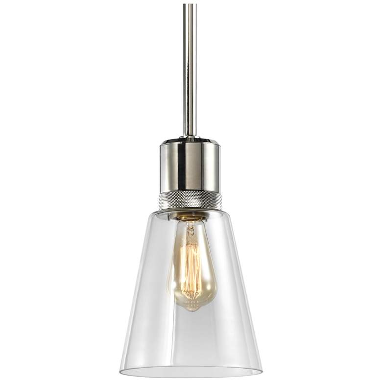 Image 1 Zigrina 7" E26 Clear Bell Glass Pendant Light, Polished Nickel Metal F