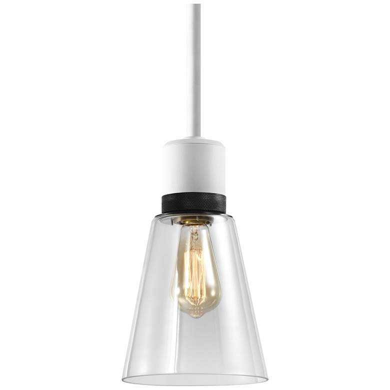 Image 1 Zigrina 7" E26 Clear Bell Glass Pendant Matte White with Black Metal F