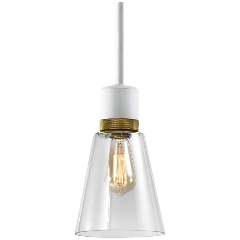 Image 1 Zigrina 7 inch E26 Clear Bell Glass Pendant Matte White with Brass Metal F