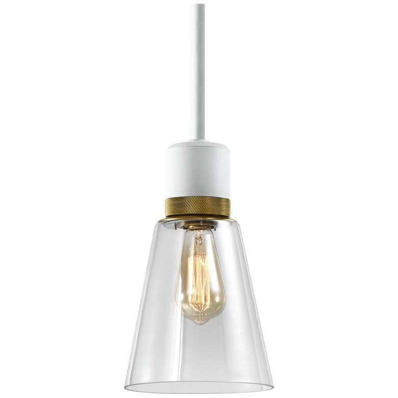Image 1 Zigrina 7" E26 Clear Bell Glass Pendant Matte White with Brass Metal F