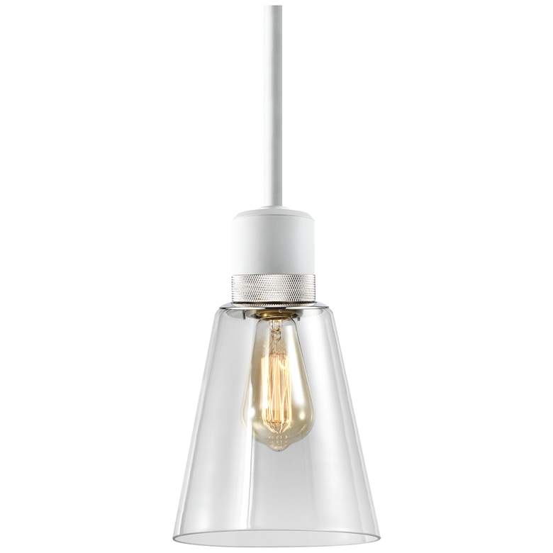 Image 1 Zigrina 7 inch E26 Clear Bell Glass Pendant Matte White with Nickel Finish