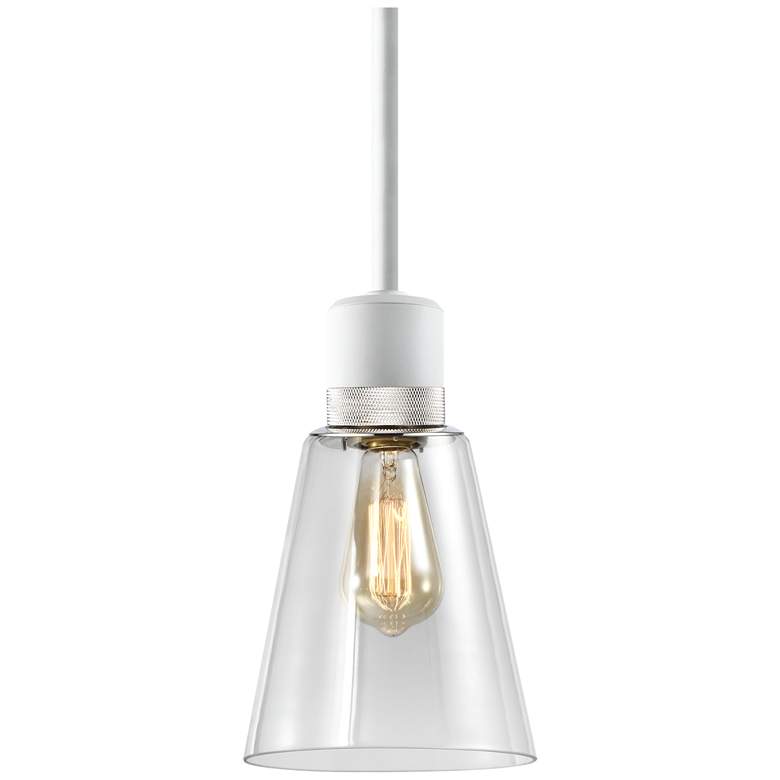 Image 1 Zigrina 7" E26 Clear Bell Glass Pendant Matte White with Nickel Finish