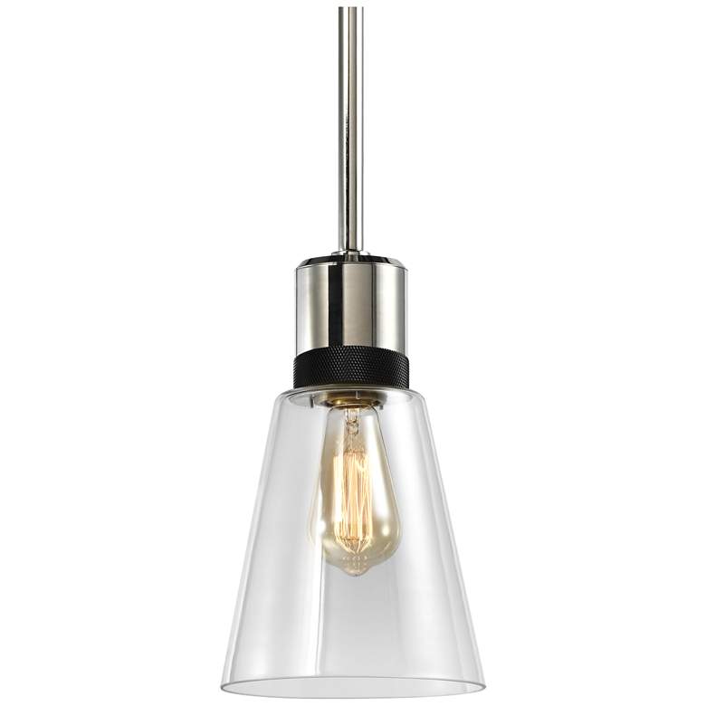 Image 1 Zigrina 7" E26 Clear Bell Glass Pendant, Nickel with Black Metal Finis