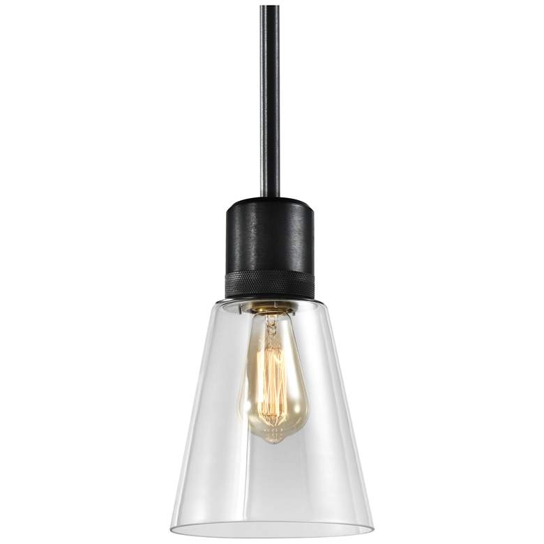 Image 1 Zigrina 7" E26 Clear Bell Glass Pendant , Satin Brushed Black Metal Fi